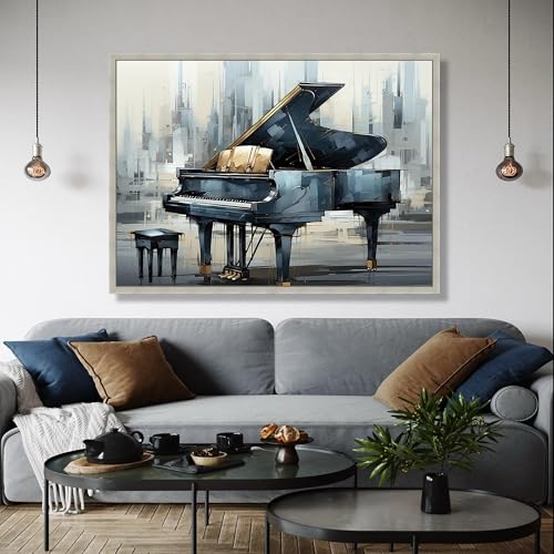 Décoration moderne pour salle de musique avec ce grand tableau de piano sur toile