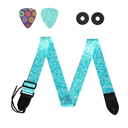 Czzmy Adjustable Guitar Strap Includes 2 Strap Locks & 2 Matching Picks.Leather ends Guitar Shoulder Strap Suitable for Acoustic Guitar,Electric Guitar,Gift for Guitarist(1-Spiral)