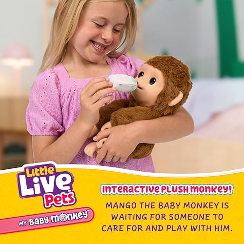 Little Live Pets My Baby Monkey Interaktiver Spielzeugaffe Mango kichert, frisst, nuckelt am Daumen, mit über 50 Geräuschen und Reaktionen für Kinder ab 4 Jahren.