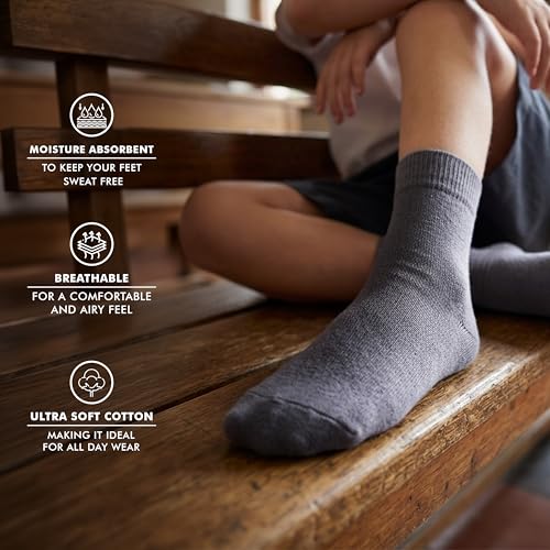 Image of Supersox Regular Length School Uniform Socks for Kids | Breathable Cotton | Anti-Odour & Moisture Absorbent | Durable Welt for All-Day Comfort | Grey Colour | Pack of 5