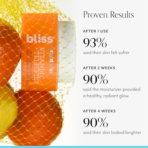 Bliss Vitamin C + Tri-Peptide Brightening Moisturizer | Squalane & Hydration Boosters | Anti-Aging Face Cream for Collagen and Elasticity | Clean Vegan & Cruelty Free 1.7 fl oz