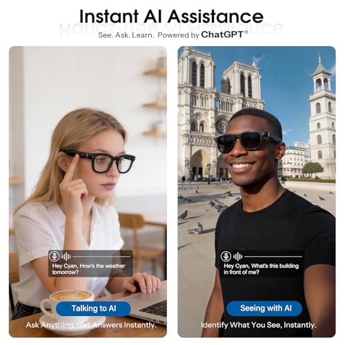 Image of Coucur G1 AI Smart Glasses with Charging Case, 8MP 4K Camera Glasses for Men Women, 1200P Video Recording, Open-Ear Bluetooth Glasses for Audio with AI Translation /Voice Control
