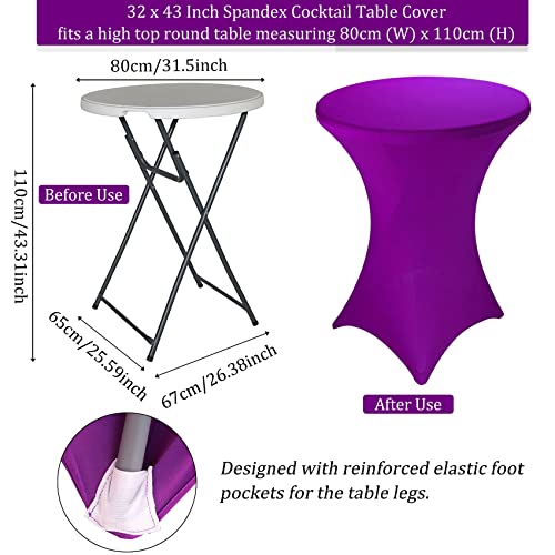 Image of 4 Pack Spandex Stretch Table Cover - 32x43 Inch Square Corners, Fitted High Top Tablecloth for Cocktail, Round, Bar, Weddings, Birthday, Banquet, Outdoor Party (Purple)