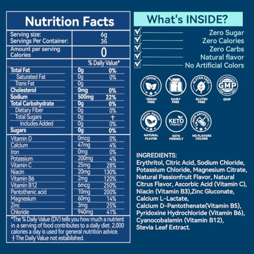 Image of Electrolytes Powder Packets - Sugar Free & Zero Calorie Liquid Daily Drink Mix - Instant Hydration & Energy Supplement with 6 Electrolytes and 5 Vitamins, Keto Friendly & Vegan - 36 Sticks