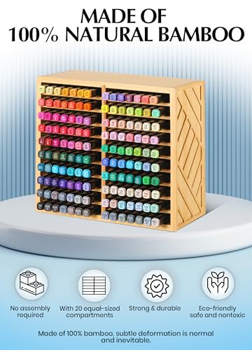 Image of Bamboo Marker Organizer for Desk, Marker Storage Organizer for 140 Markers,Pens, Pencils and Art Brushes,Wooden marker holder for Home, Classroom and Office Decor,Bamboo