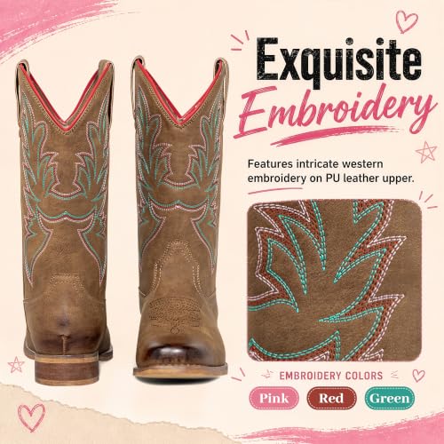 Image of J's.o.l.e Square Toe Cowboy Boots for Women Wide Calf Pull On Fashion Embroidered Western Cowgirl Boots