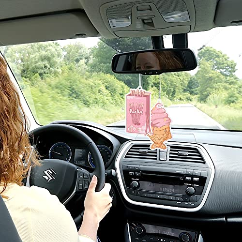 Car Air Freshener Kawaii Japanese Snacks Pink Incense Chips Scented Ornament, Car Rearview Mirror Pendant, 4 Styles And Scents Of Bubble Tea Strawberry Milk Peaches Hanging Ornament Vent Decoration Cute Aromatic For Party Supplies #TOP4