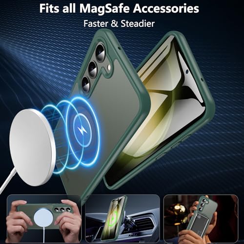 Image of OWKEY for Galaxy S23 Case 6.1'', Magnetic Samsung Galaxy S23 Case for Magsafe with Screen Protector, [Military Grade Protection] Shockproof Phone Cover S23 Case Protective Case for Samsung S23, Green