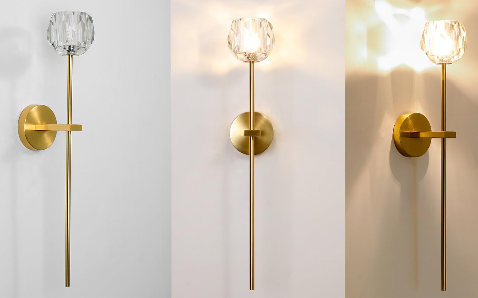 Moderne Kristall Wandleuchte mit G9 Fassung – 52cm/22cm Wandleuchte in Gold mit Knospenförmigem Glasschirm, Elegante Innen Wandlampe für Schlafzimmer, Wohnzimmer, Flur,Hotel (52cm)