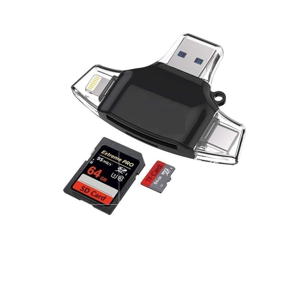 XIKKART 6 in 1 OTG Card Reader with Four Ports, Lightening, Type C, Micro USB, USB Card Reader Like Iflash, Idisk for iPhone, Ipad, Micro USB, SDHC Lightening Flash Drive (Black)-picture-30