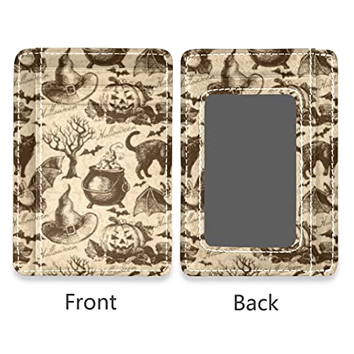 susiyo Halloween Theme Black Cat Witch Pumpkins Slim Minimalist Wallets Rfid Blocking Card Wallets PU Leather Front Pocket Wallets for Men and Women2