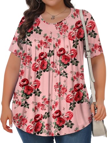 Image of Tencede Womens Plus Size Tops Tunic Short Sleeve Crew Neck Shirts Casual Soft Blouse 1X-5X