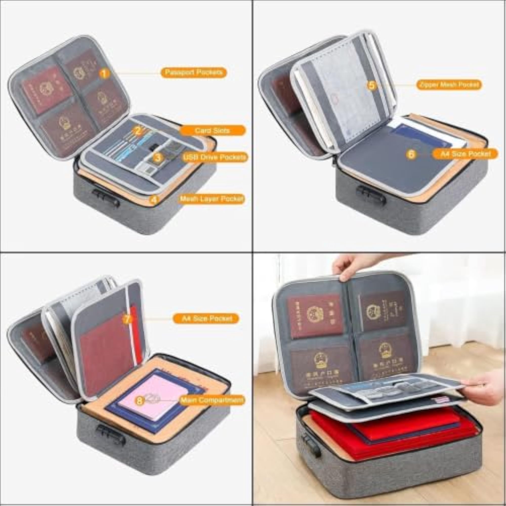 Fireproof Waterproof Document Bag with Combination Lock