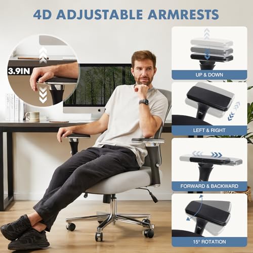 Image of DUMOS Big and Tall Office Desk Chair with Lumbar Support, 500lbs Heavy Duty Mesh Ergonomic Computer Chair with 4D Armrest and Wide Comfy Seat, Swivel Wheels for Adult, Grey