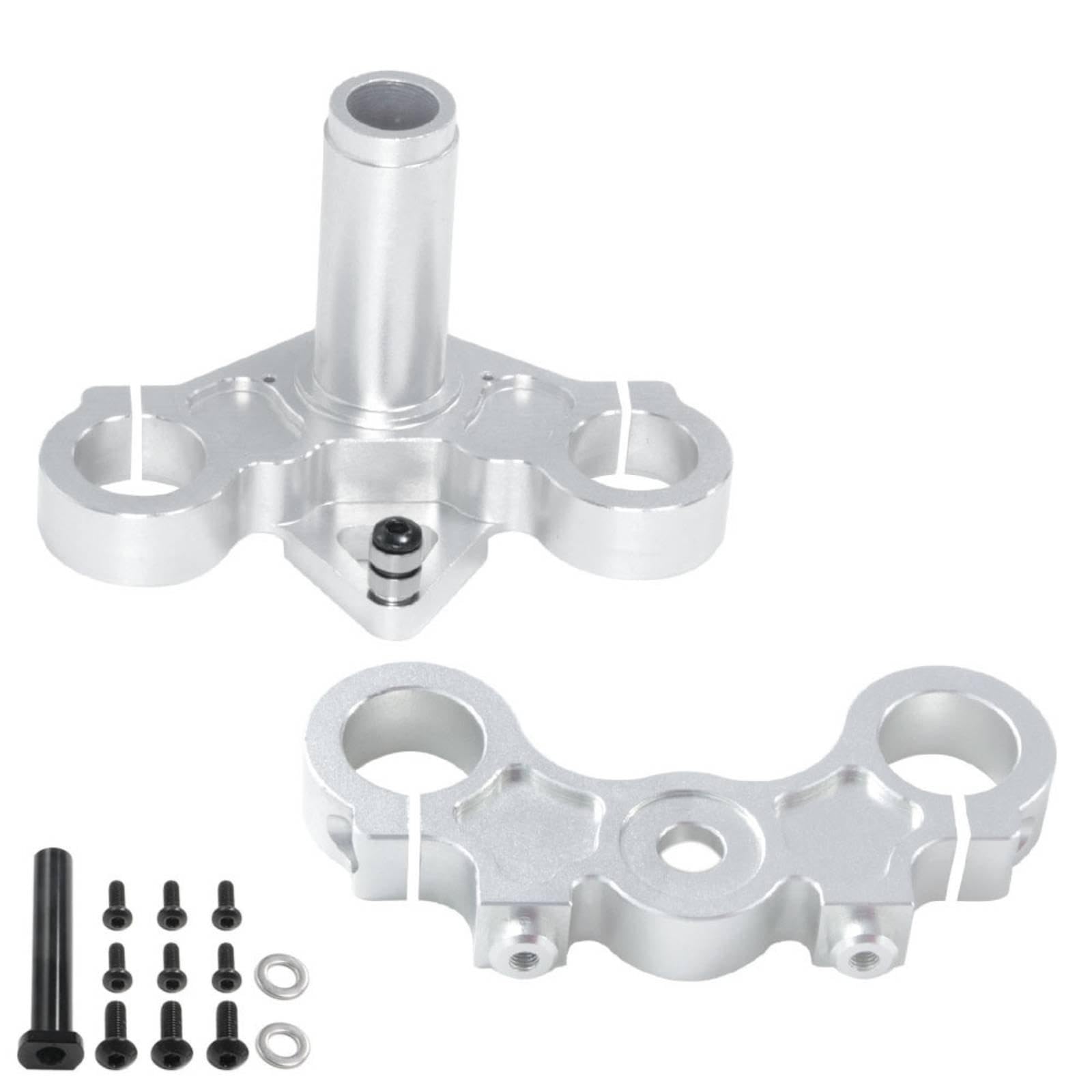 Triple Tree Top Clamp 7075 Aluminum Alloy Upper Triple Clamp CNC Machined Front Yoke for Upgrade Build, Rough Terrain Silver-picture-18