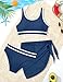 Girls Swimsuits Size 10-12 Girls Bathing Suits Dark Blue + White Adjustable Shoulder Strap High Waist Cute Sporty Kids Bikini Swim 3 Piece Swimwear Sets