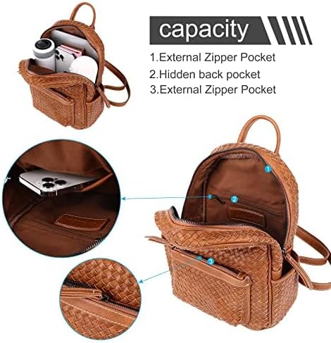 Mini Woven Backpack Purse for Women Trendy Daypacks Stylish Backpack Women's Fashion Handbag for Travel Vacation Valentine's Gift (Small Camel Woven) - Image 5