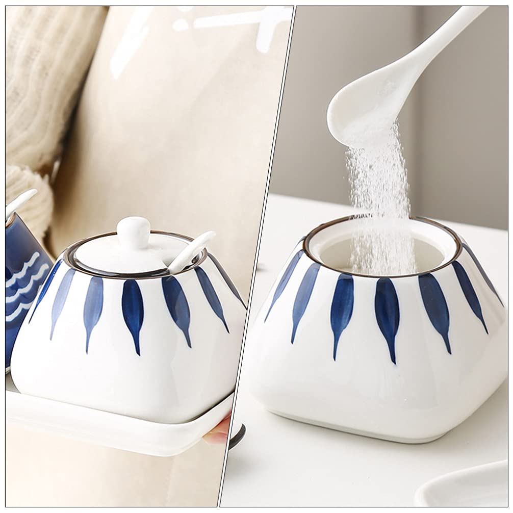 Gewürzglas Handbemaltes Keramik-Gewürzglas mit Deckel, Löffel, Gewürzdose, Gewürztöpfe for Küche, Restaurant, Einzugsgeschenk, 350 ml