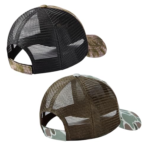 Image of BASSDASH 2 Pack Altimate Fishing Hunting Hat Mesh Back for Men Women Adjustable Baseball Trucker Cap Camo Blaze Orange