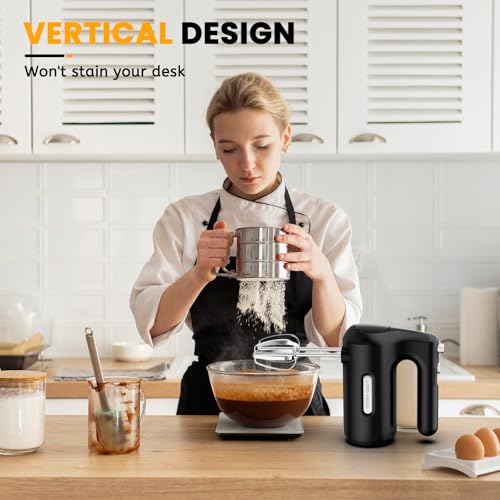 Image of Lord Eagle 5-Speed Small Hand Mixer Electric, 300W Compact Portable, Black | Handheld Kitchen Mixer Egg Beater with 5 Attachments & Storage Bag, Cake Supplies for Bread Dough Baking, Lightweight
