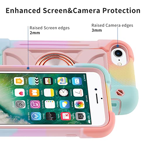 Image of MARKILL Compatible with iPhone with Built-in 360Rotating Ring Stand, Military Grade Drop Protection Full Body Rugged Heavy Duty Case Durable Cover (Rainbow Pink, iPhone 8 Plus /7 Plus /6Plus)