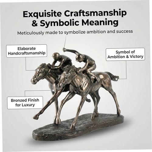 Décoration équestre de course : statue de cheval en bronze et jockeys