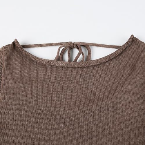 Image of CORIRESHA Women's Vintage Tie Back Bell Sleeves Boat Neck Casual Knitted Pullover Sweater