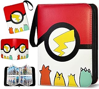 Trading Card Binder Compatible with Game Cards, Sooez 400 Cards Binder Collect Holder Case 4 Pocket Zipper Card Collector Album Holder with 50 Removable Sleeves Card Binder Holder for Boys Girls - Red