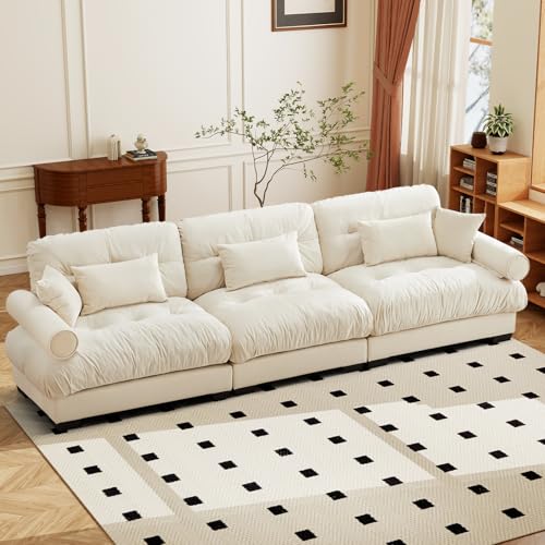 Image of SoarFlash 130 inch Sectional Sofa 3 Seat Couch, L Shaped Modern Sofa with Solid Wood Legs, Couches Sofas for Living Room Apartment, Comfortable Small Couches for Small Spaces, Beige