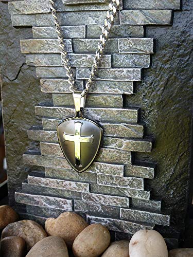 Christian STAINLESS STEEL Shield Cross of Faith"ARMOR OF GOD Necklace On 24" Stainless Steel Curb Chain - Image 4