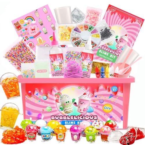 BOOM DIY Milk Tea Slime Kit for Kids Bubble Teas Slime Making Kit for Boys & Girls Ultimate Metallic & Glow Slimes Set Fun Boba Tea Slime Gifts Birthday Gift for Kids Ages 612