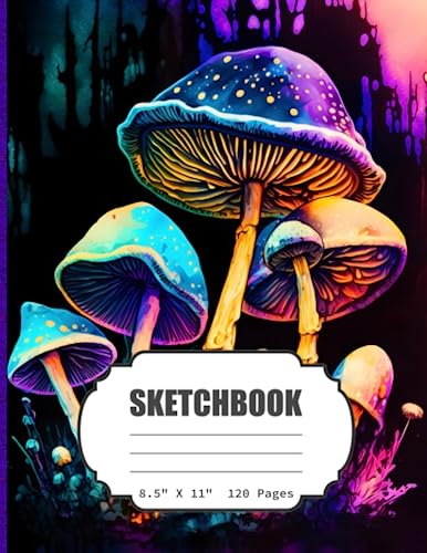 SketchBook: Neon Mushrooms Blank Sketch Book for boys, girls,Kids, Teens, Adults, Artist Notebook/Journal for Drawing, Writing, Sketching or Doodling, ... 120 Blank Pages, 8.5x11 (Blank Drawing Book)