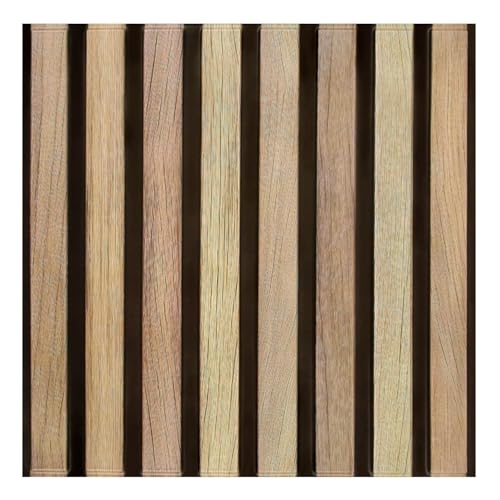 Commomy 10 Pcs 3D Faux Wood Slat Wall Panel Peel and Stick - 11.8