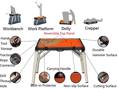 WINTOOLS 4-in-1 Multi-Function Portable Folding Workbench/Scaffold Platform/Creeper Carrier/Hand Truck - Image 3