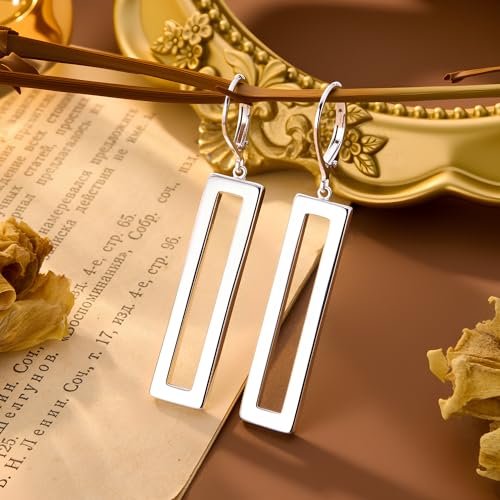 ALEXCRAFT 925 Sterling Silver Dangle Earrings for Women Trendy Geometric Dangle Earrings 14K Gold Plated Hypoallergenic Leverback Bar Drop Earring Fashion for Jewelry Gifts4