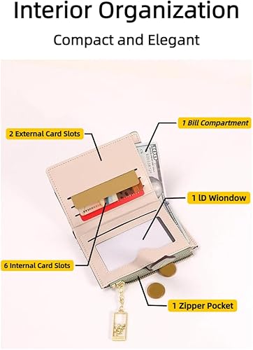 Miniatura 4 de Cartera compacta RFID plegable de piel sintética para mujer, mini monedero con bolsillo para monedas, diseño floral para damas y niñas, Verde