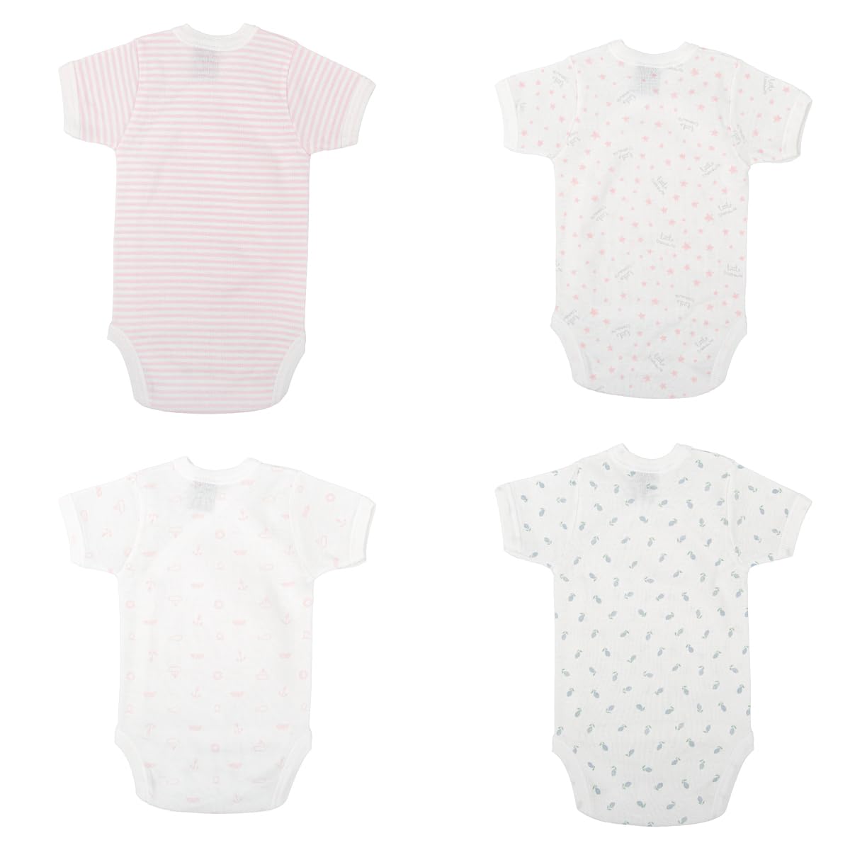 BABIDU | Pack 4 Bodys Bebé Abertura Hombro Manga Corta Algodón 100% Suave Transpirable, Body Recién Nacido Unisex Primera Puesta Niño y Niña, Ideal para Uso Diario y Piel Sensible
