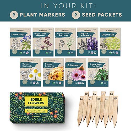 100-Edible-Flower-Seeds-for-Planting-Certified-Organic-Seeds-9-Flower-Garden-Non-GMO-Plant-Seed-Packets-Plant-Markers-Lavender-Echinacea-Calendula-Borage-Wildflower-Chamomile-Thai-Basil 100-Edible-Flower-Seeds-for-Planting-Certified-Organic-Seeds-9-Flower-Garden-Non-GMO-Plant-Seed-Packets-Plant-Markers-Lavender-Echinacea-Calendula-Borage-Wildflower-Chamomile-Thai-Basil