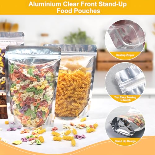 SumDirect Reusable Zipper Mylar Bags - 50 Pcs Clear Window Plastic Seal Heat Sealable Aluminum Foil Stand up Pouch for Food Storage by SumDirect - Image 4