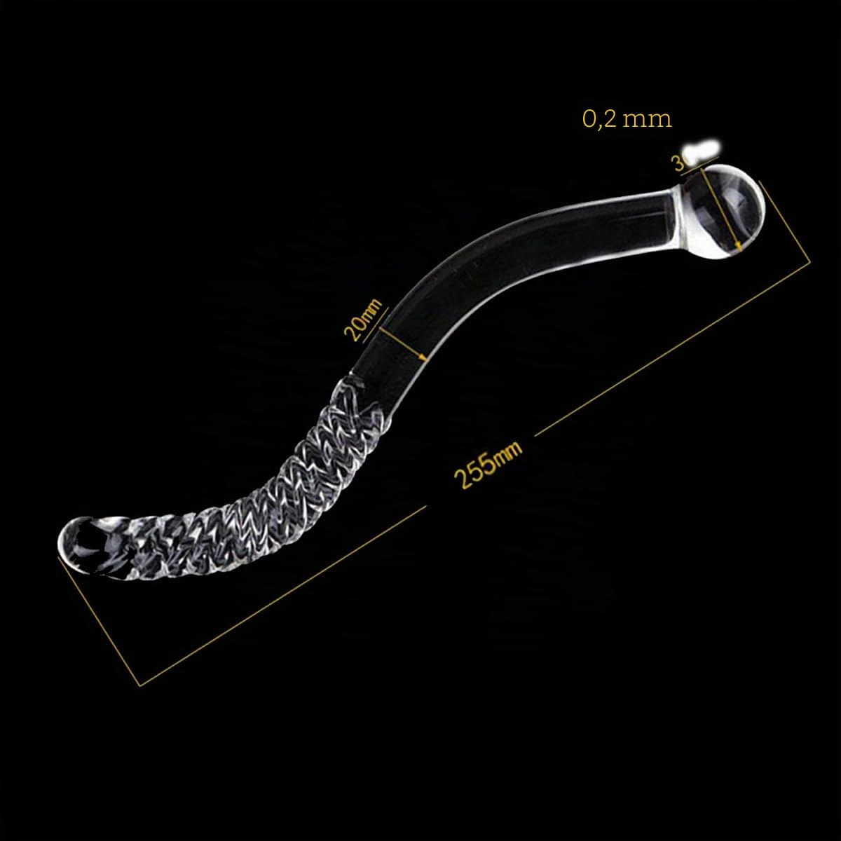 Consolador de Vidrio Curvado de Doble Extremo Transparente de 25,5 cm de Largo con Textura en Espiral y Glande de Cristal Estimulador del Punto G del Pene de Doble Cara - Juguete Sexual para Mujeres