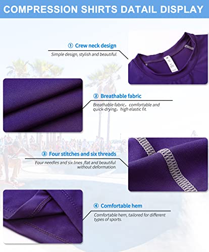 Purple Compression Shirts Mens Long Sleeve Running Gym Top Shirts Lightweight Sports Baselayer Undershirt Cool Dry #TOP2