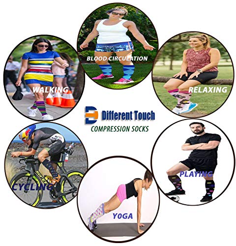 Different Touch 6 Pairs Pack Women Travelers, Anti-Fatigue, Graduated Compression Knee High Socks 9-113