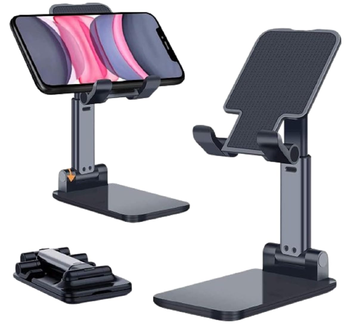 Foldable Mobile Stand Tabletop Stand Adjustable Phone Holder and iPad Stand & for Bed, Table, Office, Video Recording Compatible with All Smartphones, Tablet (Black)-picture-15