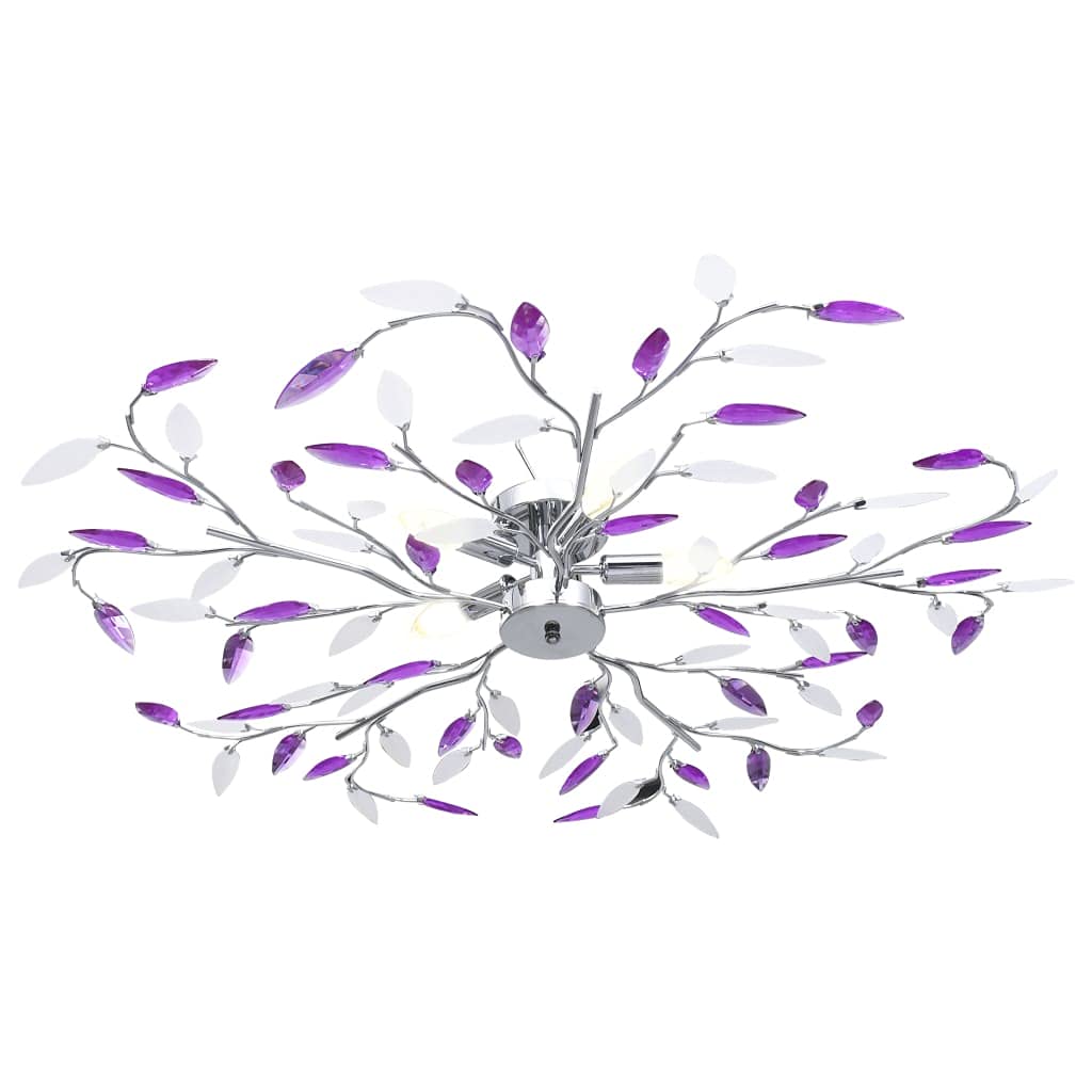vidaXL Lámpara de Techo Brazos Forma Hoja 5 Bombillas Morado Colgante Iluminación Accesorios Dormitorio Cocina Pasillo Comedor Salón Interiores Cristal