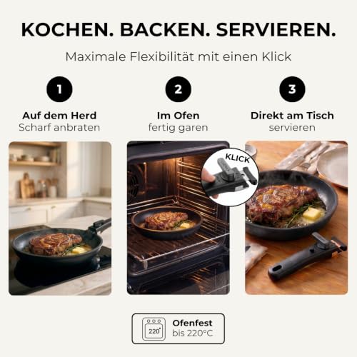 CuliStack® One Set 4-teilig, Stapelbar, Platzersparnis, Ofenfest, Abnehmbarer Griff, Für Induktion Geeignet, PFAS-frei… – Ansicht 5