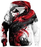 Boys Sweatshirts Red Ink Hoodies for Kids Classical Athletic Pullover Boy Black White Hoodie Size 12-14 Years Youth Sweater