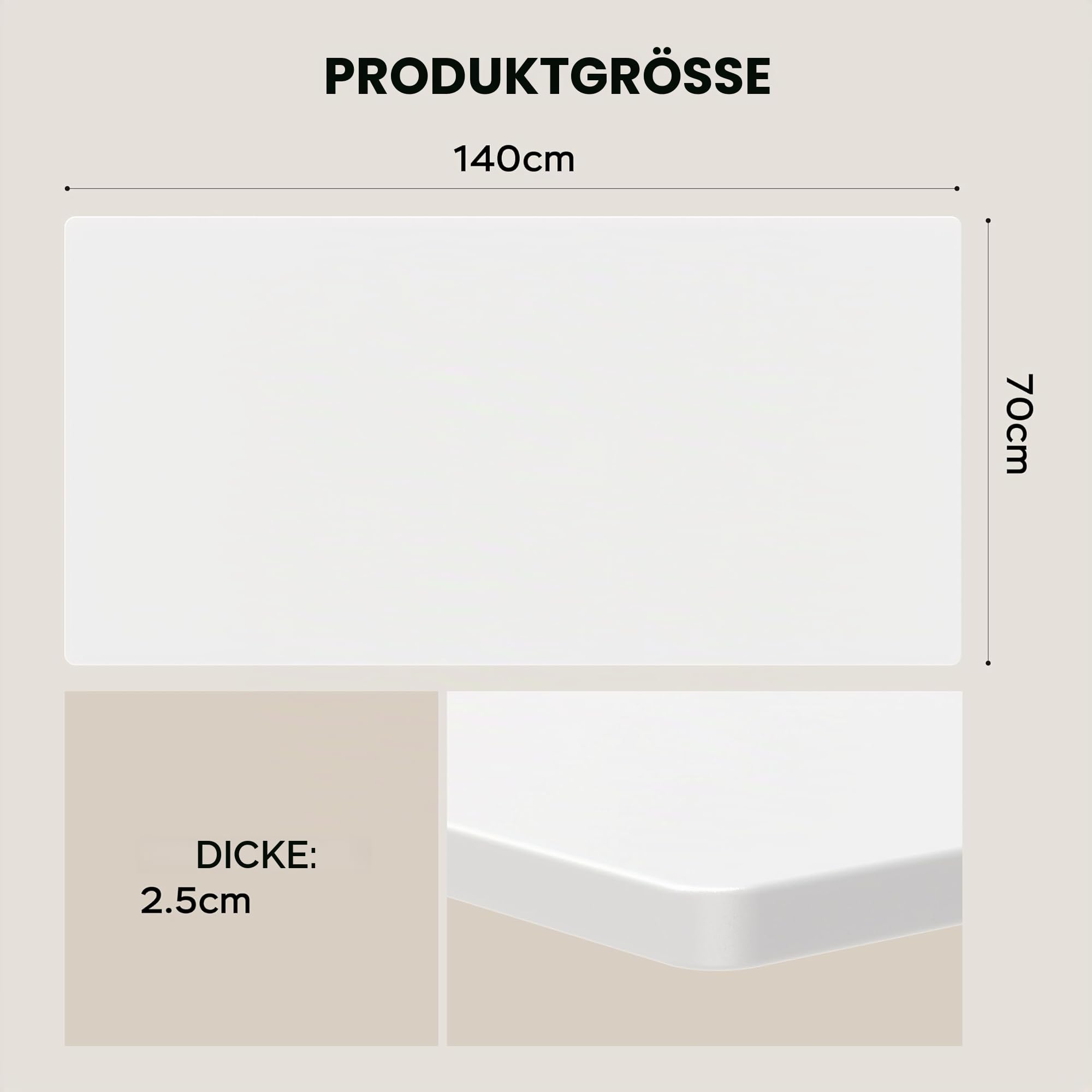 140x70cm Ganzes Tischplatte - Nachhaltiges Holz mit Melaminbeschichtung, 25mm Dicke Weiße Schreibtischplatte für DIY-Möbel, Esstisch, Werkbank - Stoßfeste ABS-Kante,(Weiß, 140cmX70cm)