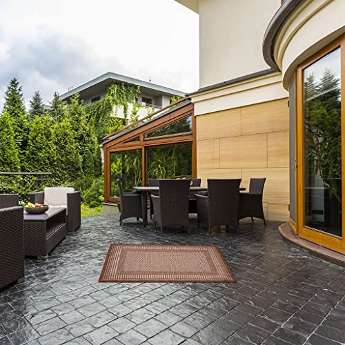 Benissimo Indoor Outdoor Rug Tile Collection Non-Skid, Natural Sisal Woven And Jute Backing Area Carpet For Living Room, Bedroom, Kitchen, Entryway, Hallway, Patio, Farmhouse Decor 4X6, Brick #TOP1