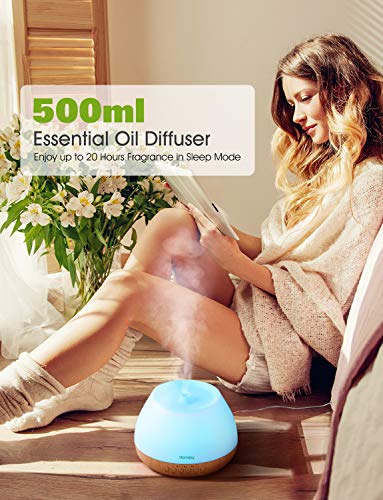 Homasy Essential Oil Diffuser, 500ml Aroma Diffuser Humidifier for Large Room with Timer, Fragrant Oil Humidifier Vaporizer with 8 LED Colors and Waterless Auto-Off for Home Office Bedroom-Wood Grain - Thumbnail 4
