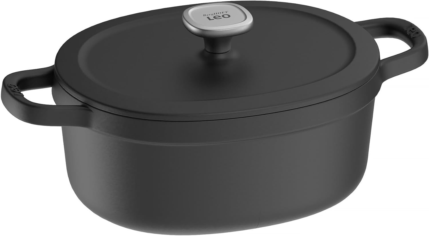 BergHOFF Graphite 10.75in Enameled Cast Iron Oval Stockpot/Casserole 5qt. With Self-basting Universal Lid Induction Pot Oven-to-Table Cookware For Slow Cooking 27 x 22 cm